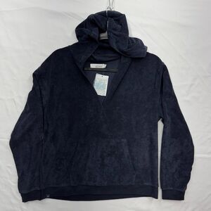 NWT Barefoot Dreams BEACH CozyTerry INDIGO NAVY BLUE Cross Over Hoodie M POCKETS